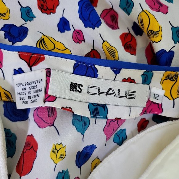 Vintage 80s Ms Chaus Womens 12 Colorful Rose Floral Pattern Peplum Sheath Dress - Picture 13 of 13